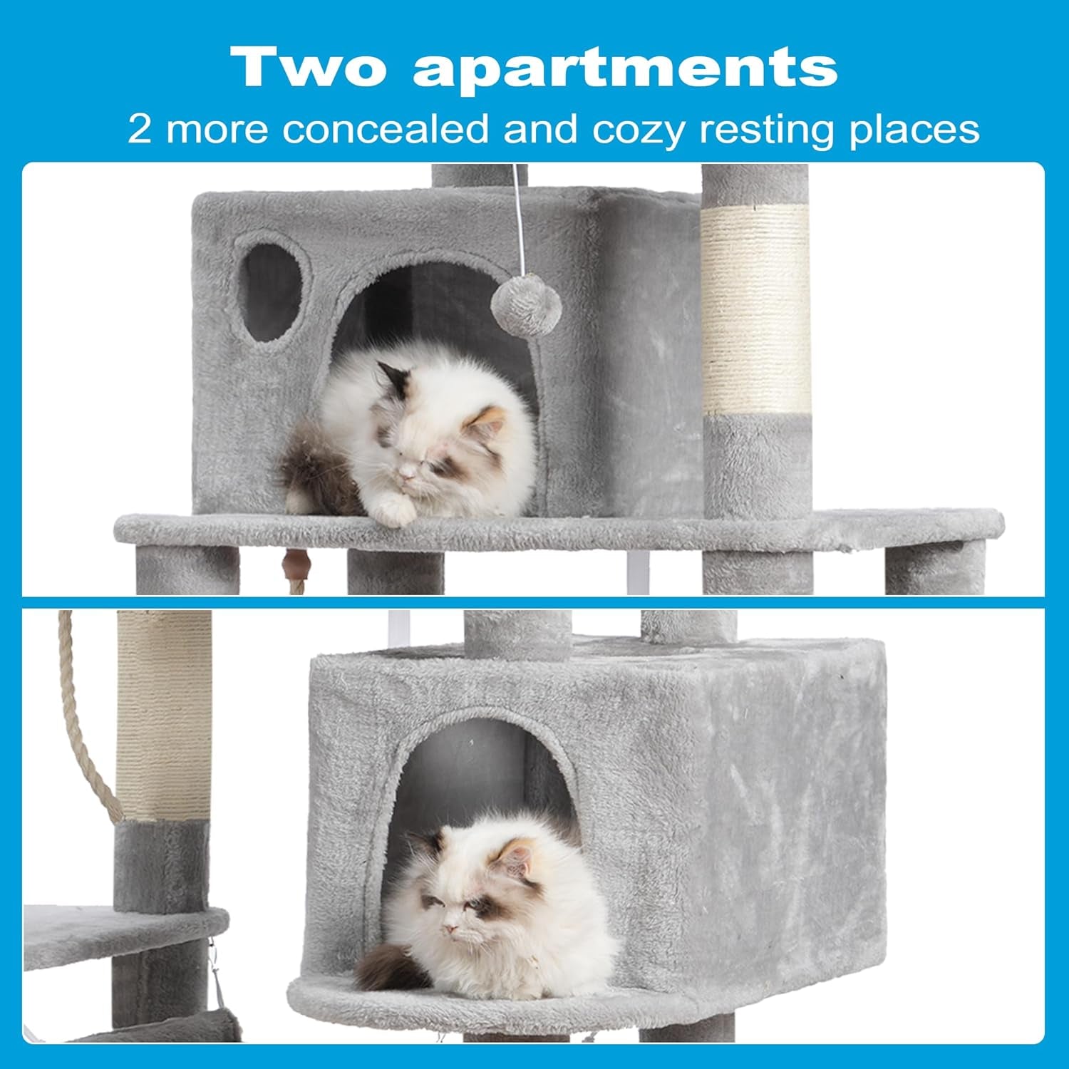 Ultimate Large Multi-Level Cat Tree Condo with Plush Condos, Hammock & Sisal Scratching Posts - Perfect for Cats & Kittens - Light Gray