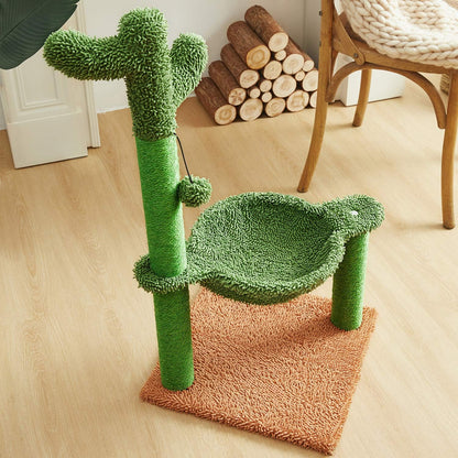 Deluxe 31" Cactus Cat Tree with Cozy Hammock & Scratch-Resistant Sisal for Small Cats - Stylish Brown Design