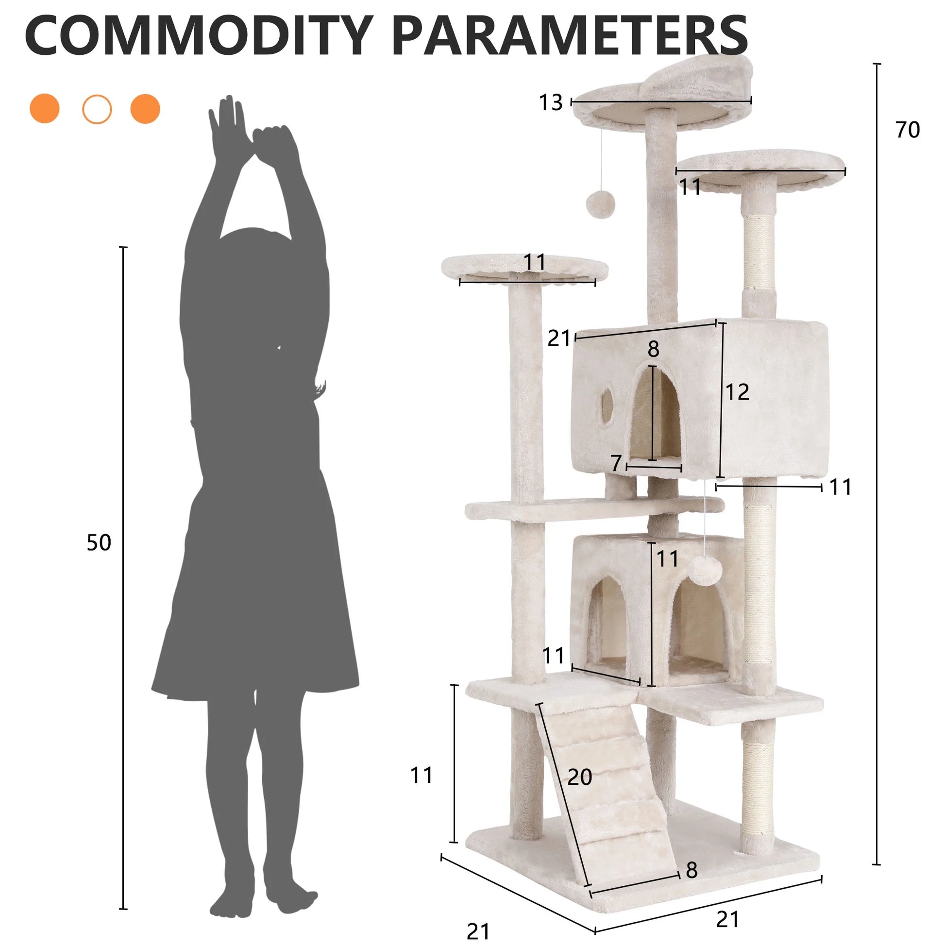 70In Cat Tree Tower for Indoor Cats,Multi-Level Cat Furniture Activity Center with Cat Scratching Posts Stand House Cat Condo with Funny Toys for Kittens Pet Play House, Beige