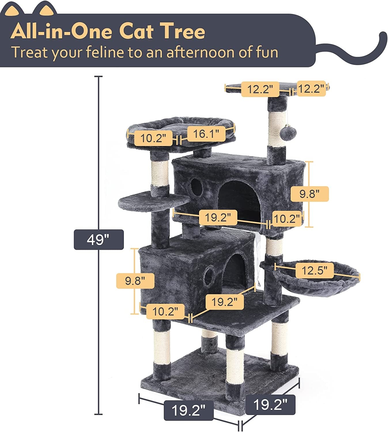 Cat Tree Condo Furniture with Scratching Posts, Plush Cozy Perch and Dangling Balls, Multi-Level Kitten Tower - Dark Gray