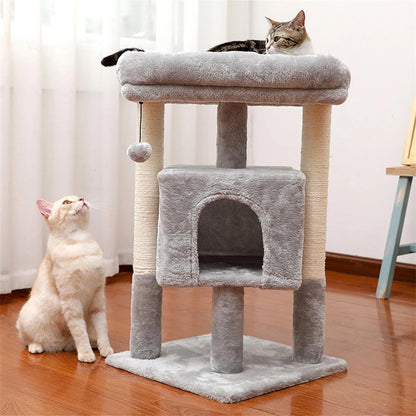 29" Cat Tree Tower for Indoor Cats Cat Condo with Sisal Scratching Posts, Plush Perch, Cat Bed Furniture, Gray