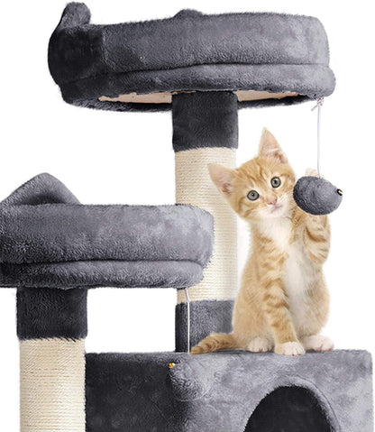 62.2Inches Cat Tree Cat Tower Cat Condo with Platform & Hammock, Scratching Posts for Kittens Pet Play House with Plush Perch for Indoor Activity Relaxing