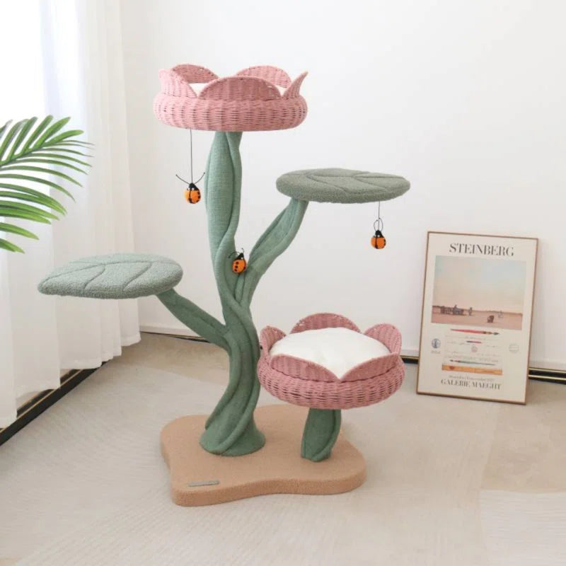 Everhard Tulip Cat Tree with Cat Scratching Posts, Large Cat Tower with Comfy Cat Perch for Indoor Cats, Modern Cat Furniture