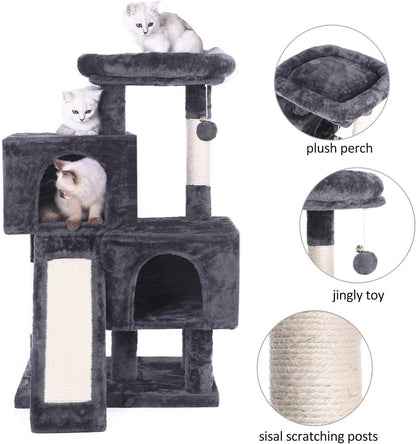 Deluxe Cat Tree Condo with Sisal Scratching Posts & Plush Perch - Ultimate Kitty Activity Center in Grey