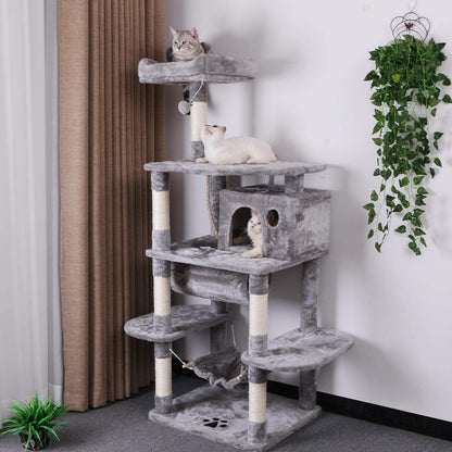 Cat Tree Condo Furniture Kitten Activity Tower Pet Kitty Play House with Scratching Posts Perch Hammock Tunnel MMJ02 (Light Grey)