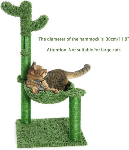 Cozy 31" Green Cactus Cat Tree with Hammock & Durable Sisal Scratching Post for Small Cats