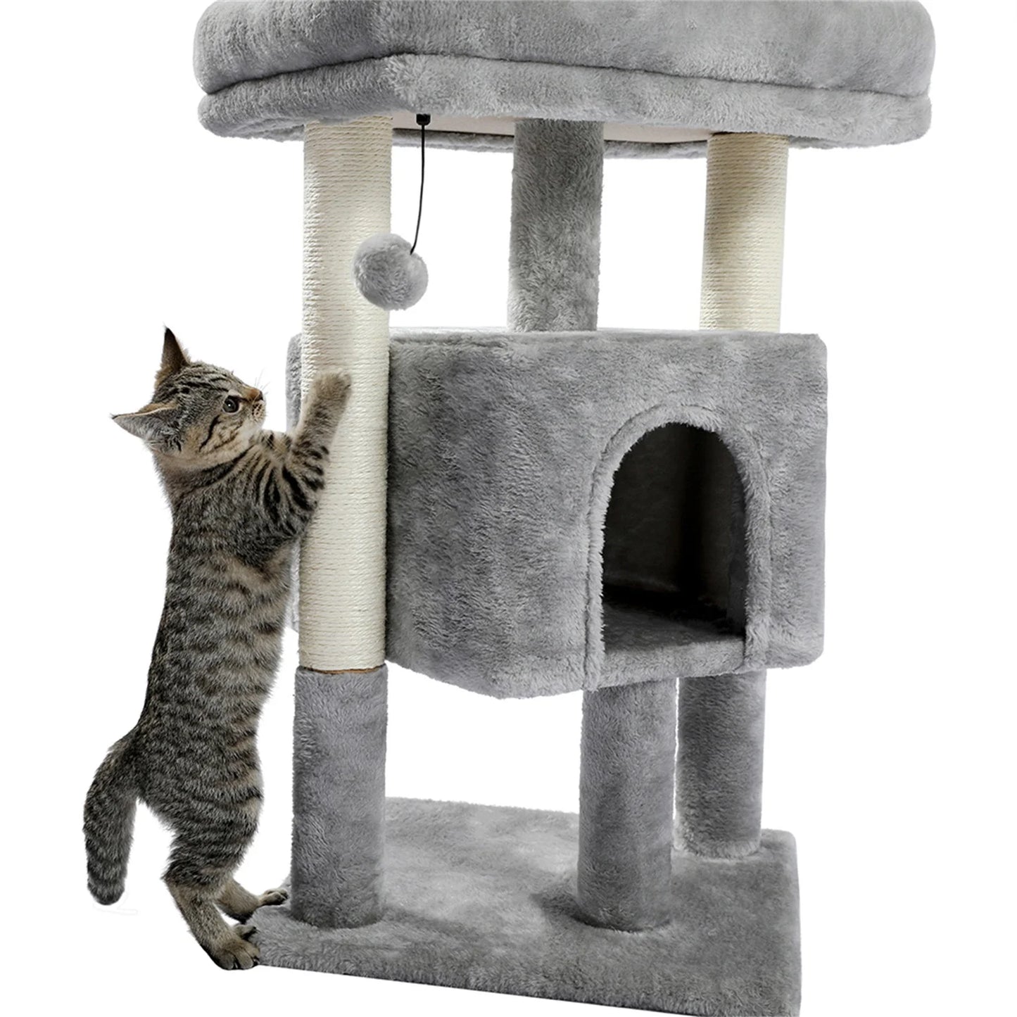 29" Cat Tree Tower for Indoor Cats Cat Condo with Sisal Scratching Posts, Plush Perch, Cat Bed Furniture, Gray