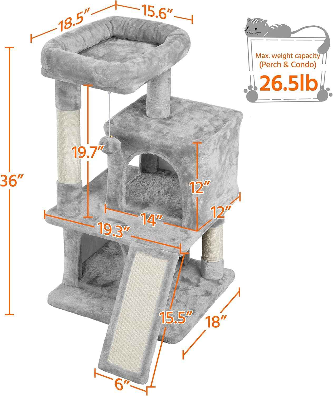 Cat Tree Cat Tower 36-Inch Kitten Stand House Condo with Double Condos, Large Plush Perch & Scratching Board Kitty Furniture Play Center for Indoor Cats Activity