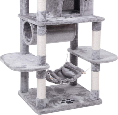 Cat Tree Condo Furniture Kitten Activity Tower Pet Kitty Play House with Scratching Posts Perch Hammock Tunnel MMJ02 (Light Grey)