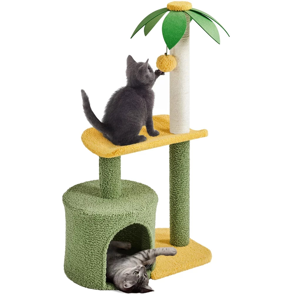 27-Inch Small Cat Tree Tower Kitten Tree with Basket & Perch & Scratching Posts & Furball for Small Cats/Kittens Light Gray