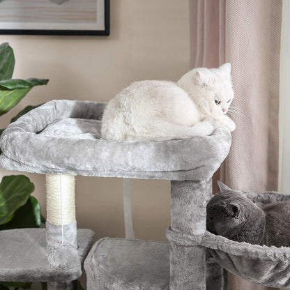 Ultimate Cat Tree Tower with Scratching Posts - 47.2 Inches - Stylish Light Gray Design