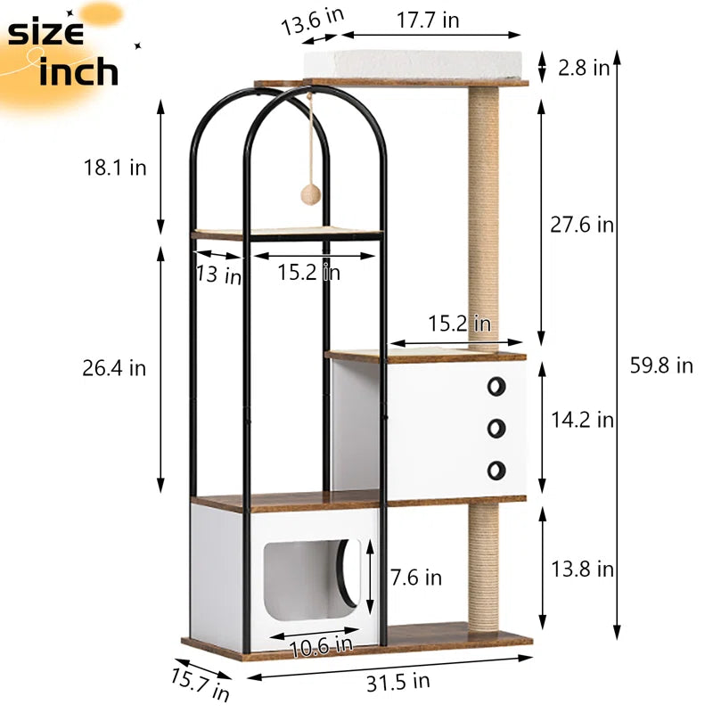 Daumantas 59.8'' H Cat Tree, Cat Tower House with Scratcher Post