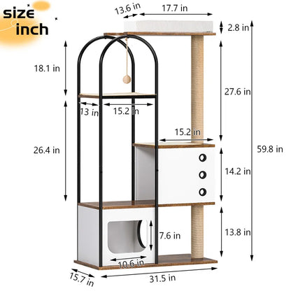 Daumantas 59.8'' H Cat Tree, Cat Tower House with Scratcher Post