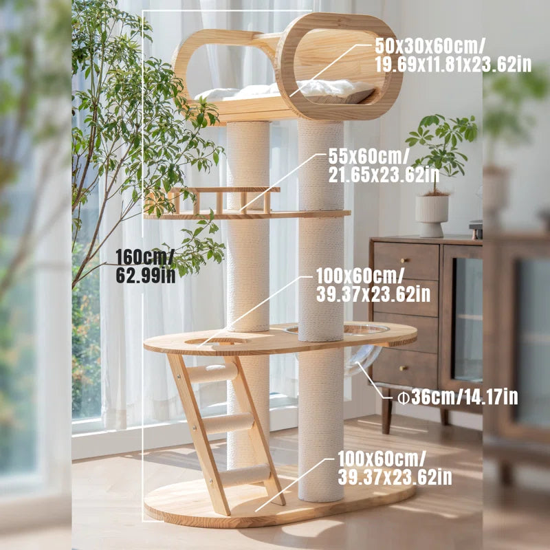 Large Solid Wood Cat Tree Multi-Level Tall Cat Tower Cat Tree for Indoor Cats Large Adult