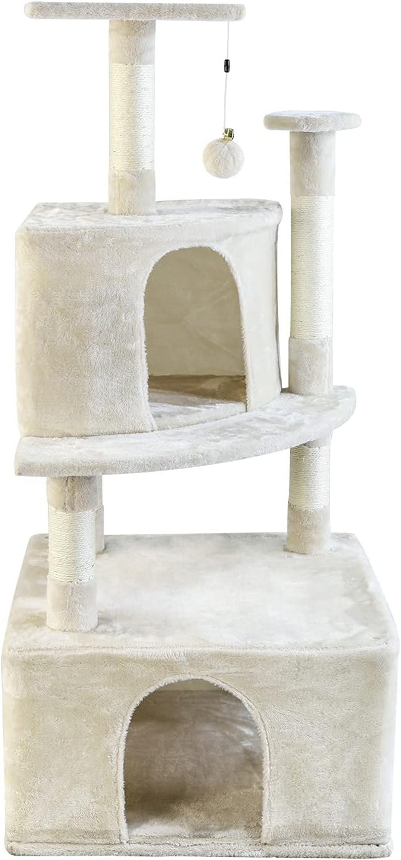 Newly Designed Cat Tree Condo, 46.8'' Multi-Level Large Cat Activity Tree with Cat Scratching Post and Big Cat House (Beige)