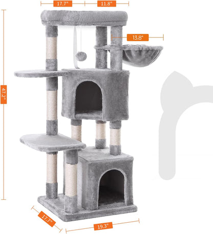 Ultimate Cat Tree Tower with Scratching Posts - 47.2 Inches - Stylish Light Gray Design