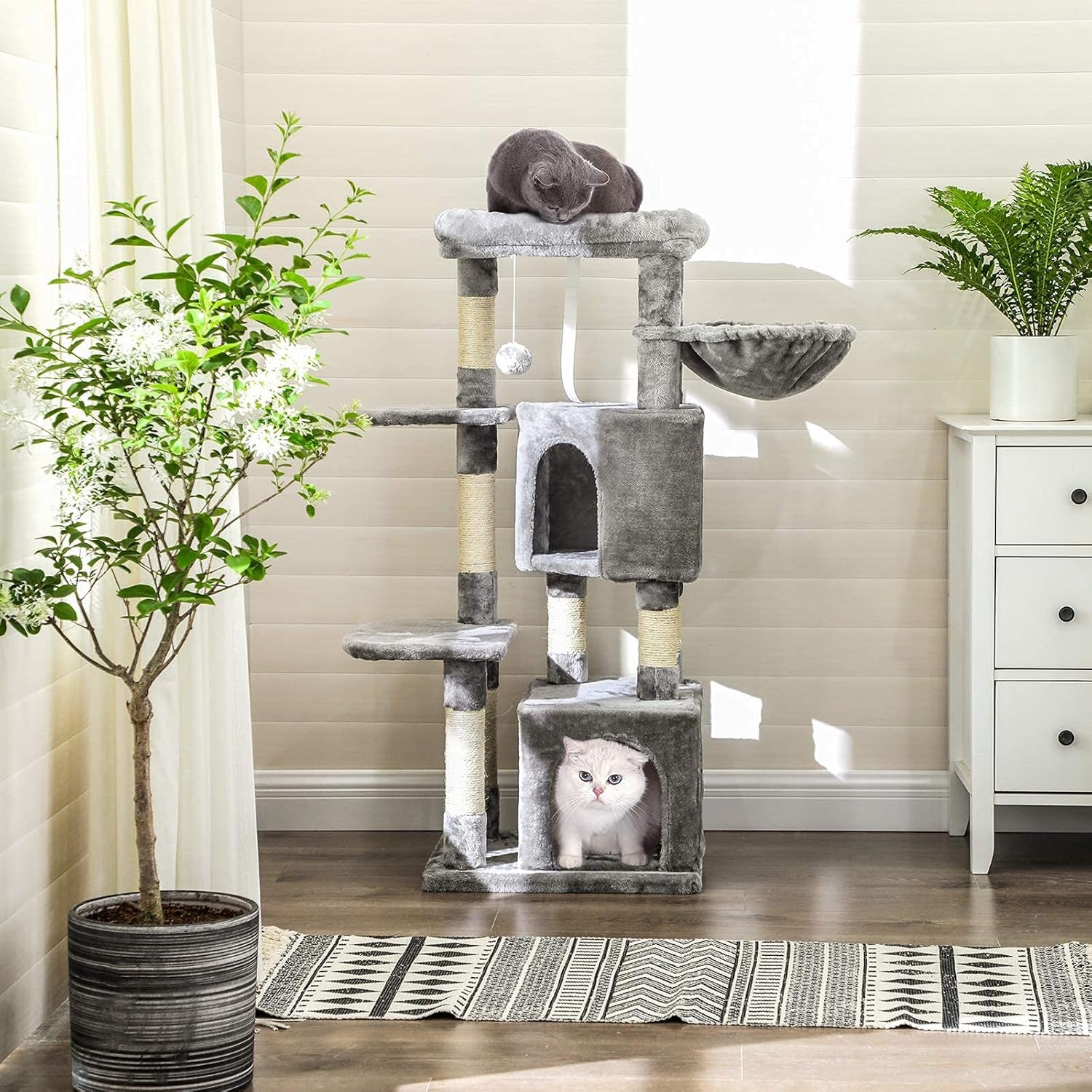 Ultimate Cat Tree Tower with Scratching Posts - 47.2 Inches - Stylish Light Gray Design