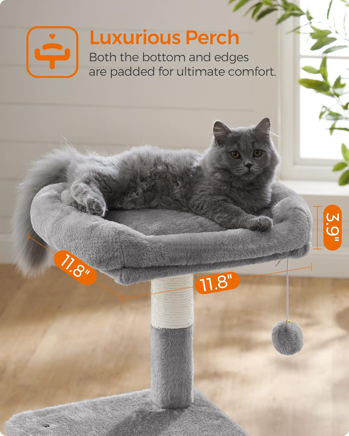 Multilevel Cat Tree with Cat Cave, Basket Lounger, and Padded Perch, Light Gray Cat Tower, Stable and Safe Plush Cat Condo with Sisal Posts for Kitten, Old Cat, Chubby Cat UPCT52W