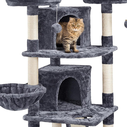 68.5In Multi-Level Large Cat Condo with Sisal-Covered Platforms Scratching Board & Scratching Posts, Cozy Perches, Stable Cat Tower/Tree Pet Play House, Dark Gray