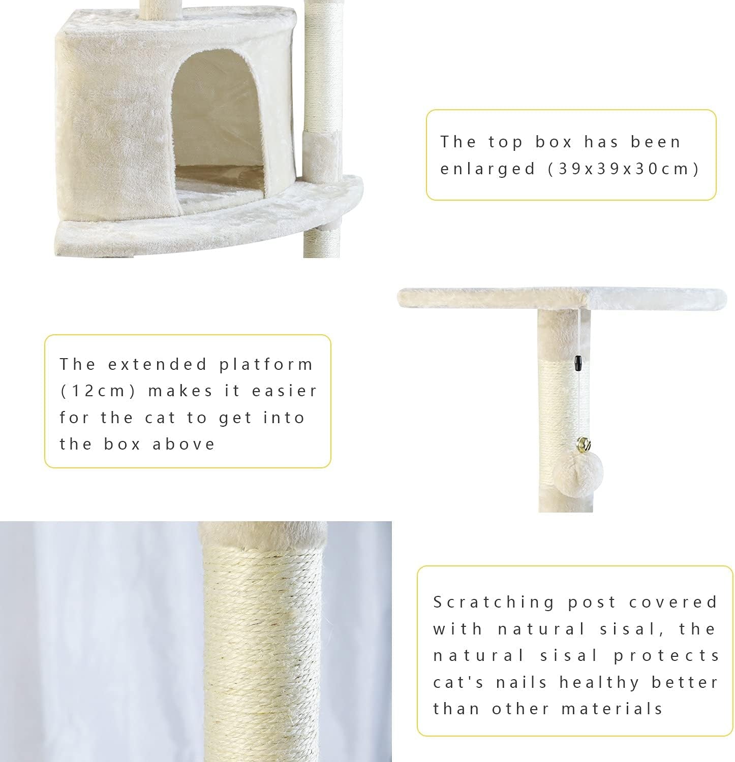 Newly Designed Cat Tree Condo, 46.8'' Multi-Level Large Cat Activity Tree with Cat Scratching Post and Big Cat House (Beige)