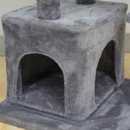 4-Level Grey Cat Tree with Condo and Scratching Pad, 48'' Height