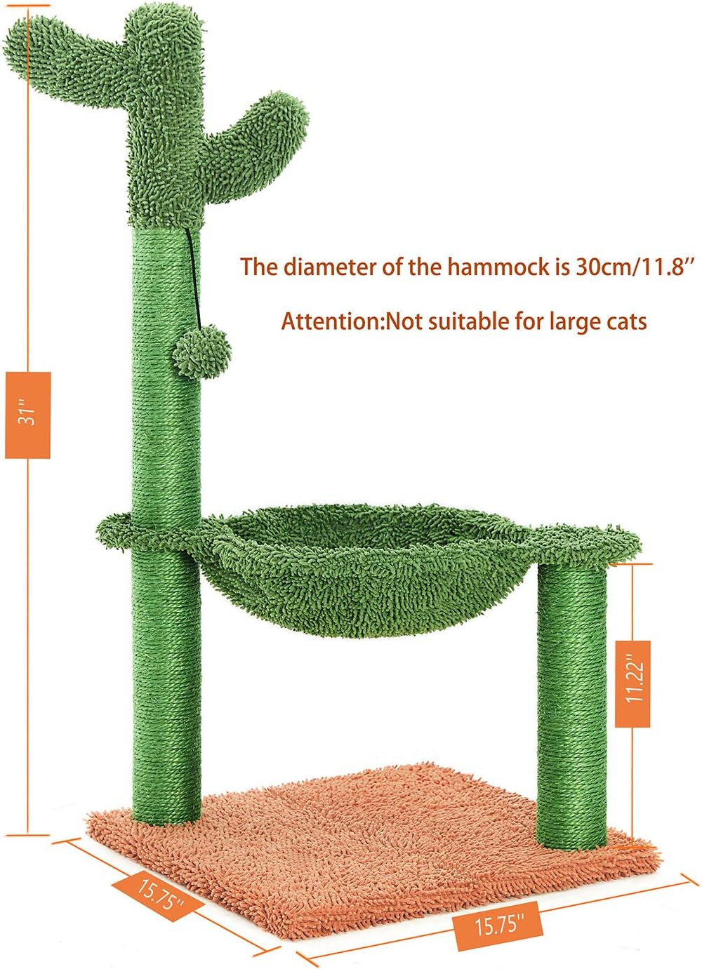 Deluxe 31" Cactus Cat Tree with Cozy Hammock & Scratch-Resistant Sisal for Small Cats - Stylish Brown Design