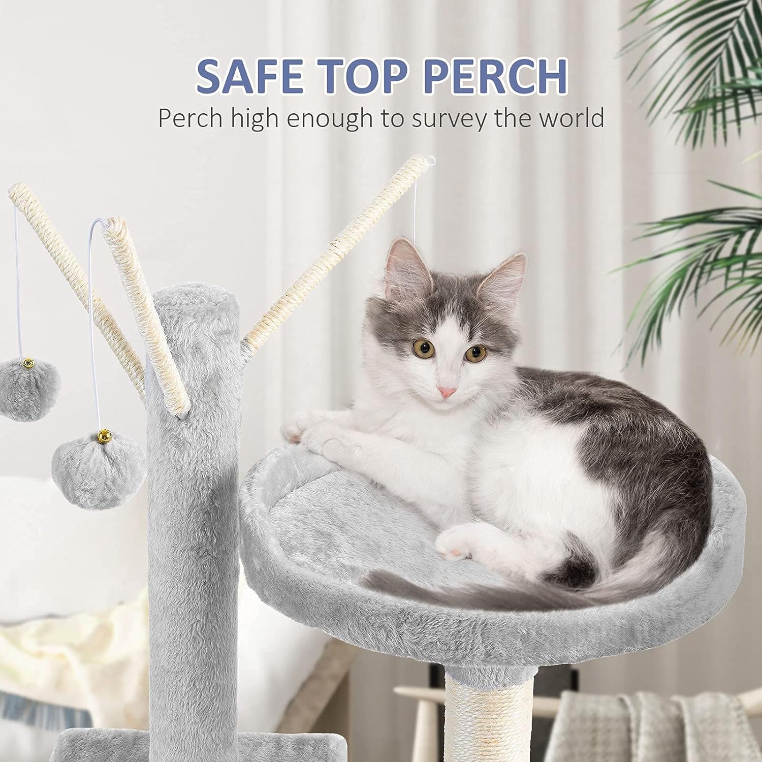 Cat Tree for Indoor Cats, 65.5 Inches Multi-Level Cat Tower Cat Tree with Hammock, Scratching Posts, Top Perch, Ladder, Cat Activity Tree Cat Condo with Toys, Cat Climbing Tower for Kitten Play