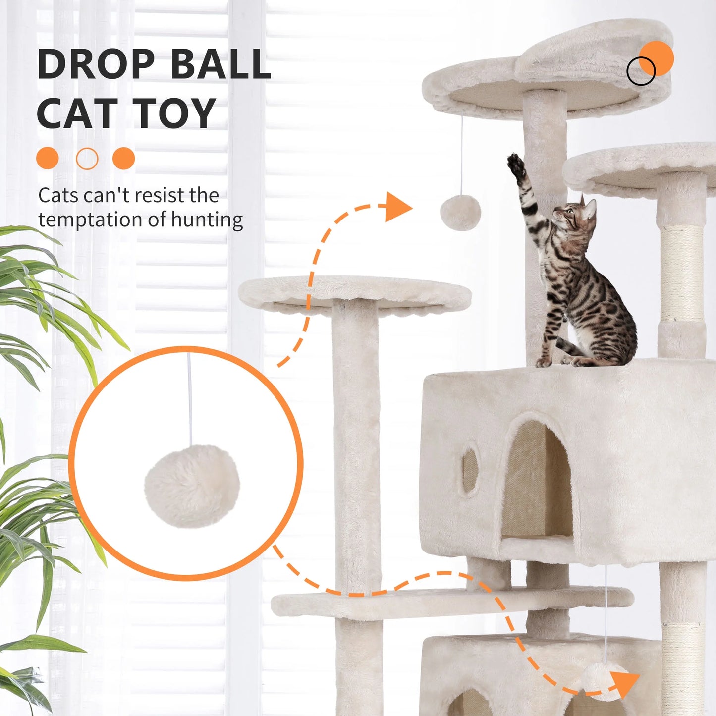 70In Cat Tree Tower for Indoor Cats,Multi-Level Cat Furniture Activity Center with Cat Scratching Posts Stand House Cat Condo with Funny Toys for Kittens Pet Play House, Beige