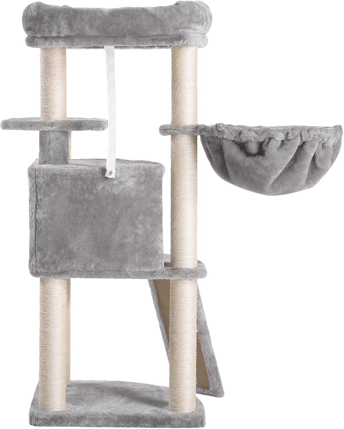 Deluxe 40.5" Cat Tree with Sisal Posts, Plush Perch & Cozy Basket - Light Gray