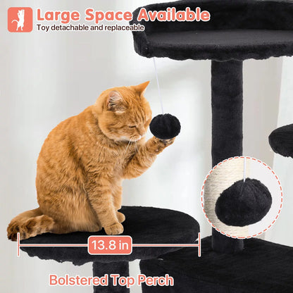 54-In Double Condo Cat Tree Tower Playhouse with Scratching Post for Indoor, Dark Gray