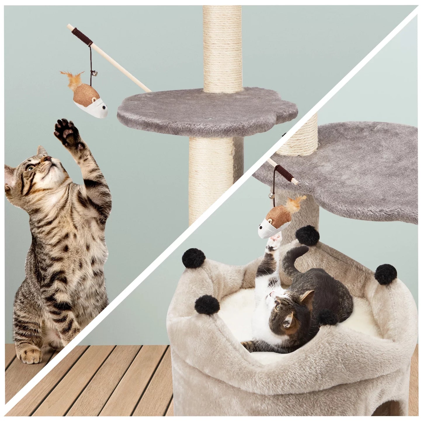 35" Cat Tree, Small Cat Tower with Scratching Post and Cat Condo, Grey