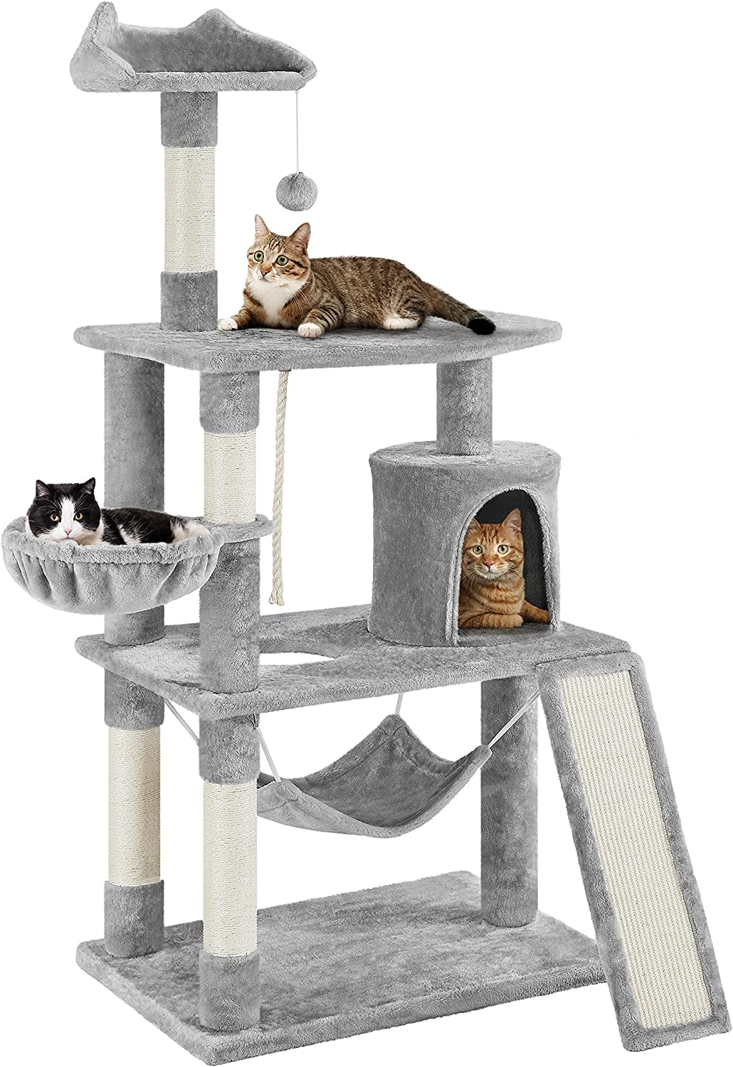 Deluxe 63.5" Multi-Level Cat Tree Tower with Scratching Posts, Platforms & Hammock - Ultimate Activity Center for Kittens and Cats!