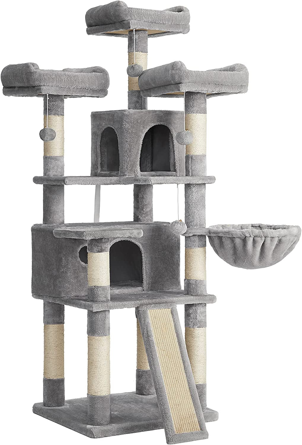 Deluxe 66.5" Light Gray Cat Tree Tower with Scratching Posts, Caves, and Plush Perches - Ultimate Activity Center for Your Feline Friend