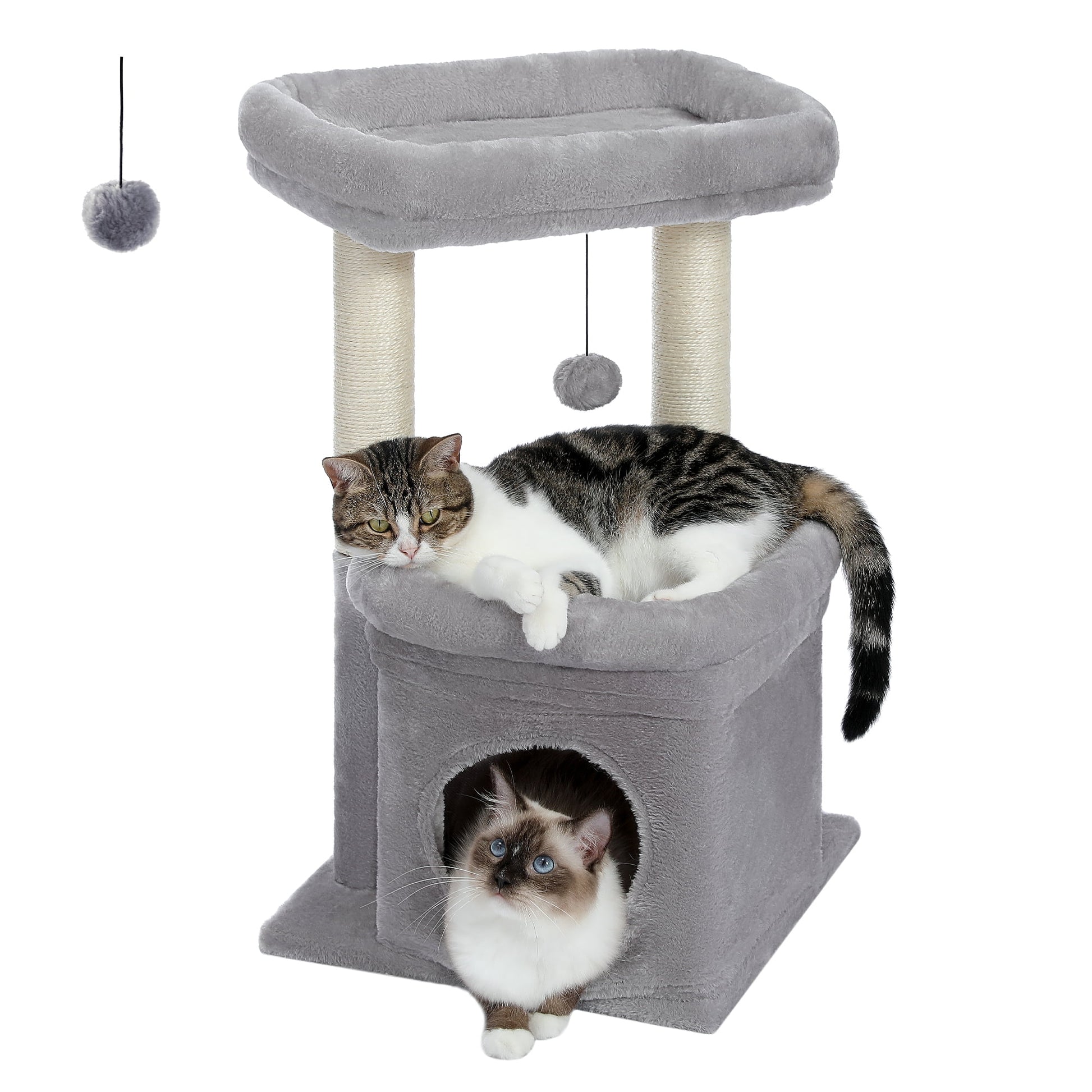 Cat Tree Condo 27" Cat Tower with Large Top Perch and Scratching Posts for Kittens and Medium Cats, Gray