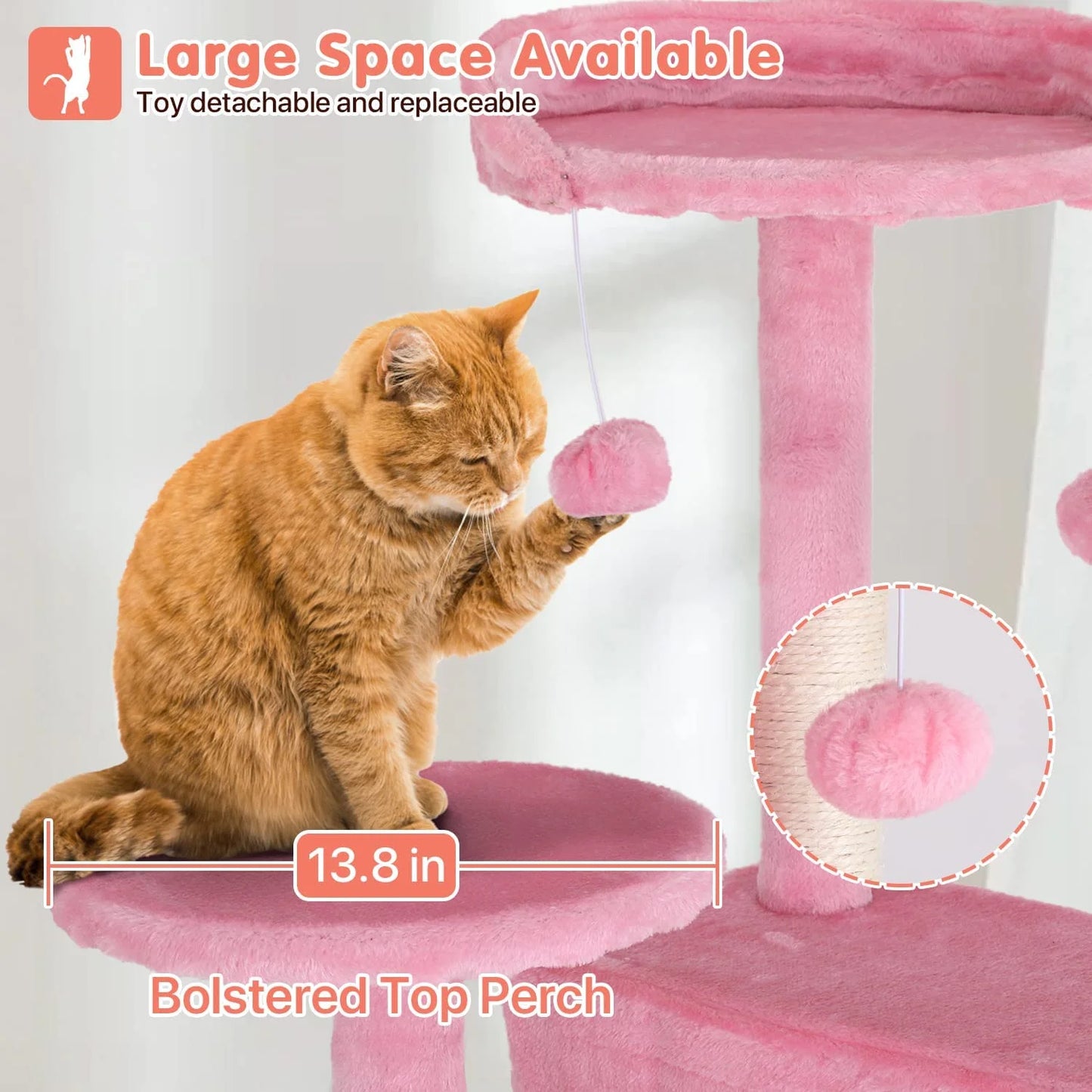 54-In Double Condo Cat Tree Tower Playhouse with Scratching Post & Perch for Indoor, Pink