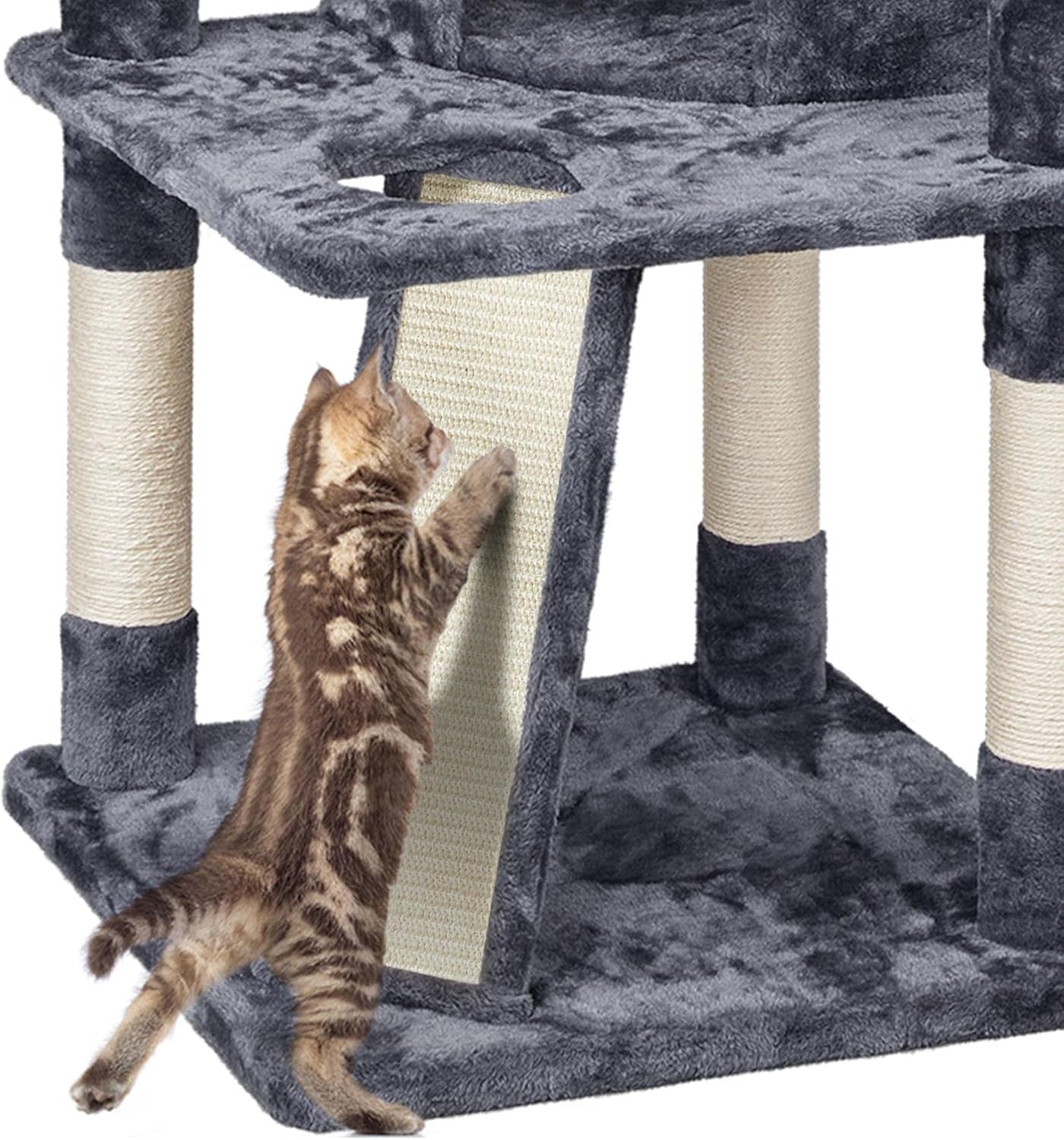 68.5In Multi-Level Large Cat Condo with Sisal-Covered Platforms Scratching Board & Scratching Posts, Cozy Perches, Stable Cat Tower/Tree Pet Play House, Dark Gray